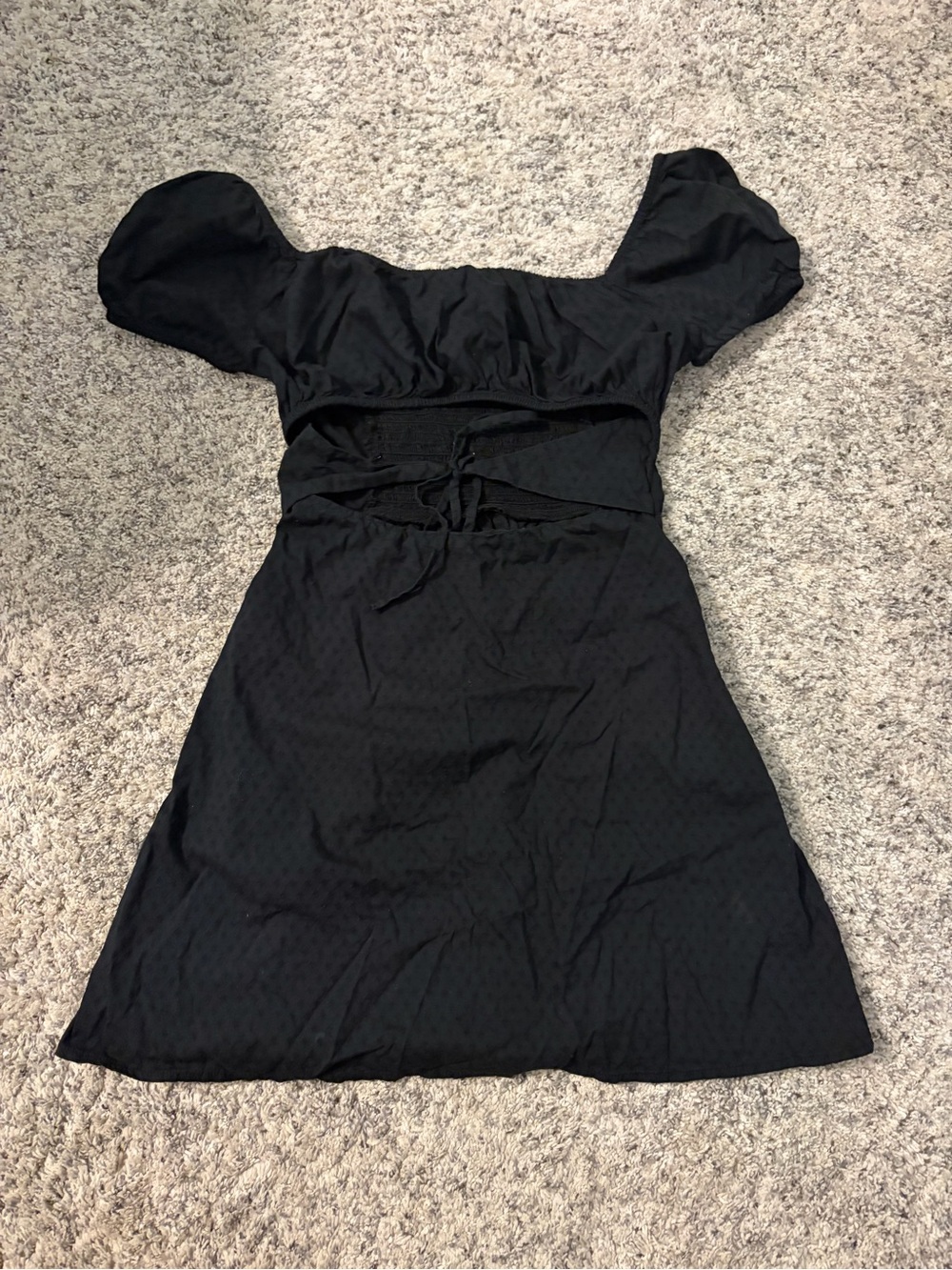 Black Puff-Sleeve Cutout Dress